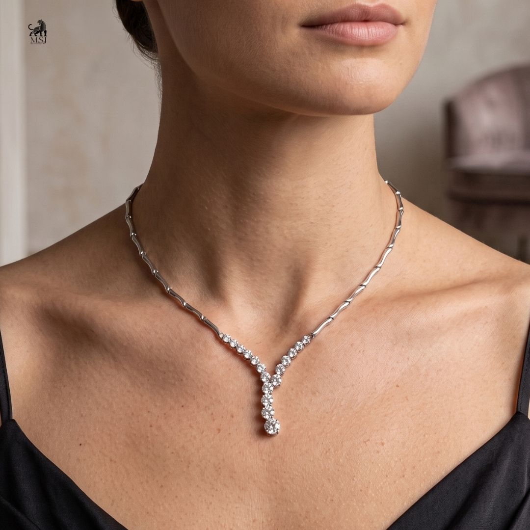 Seraphine Y-Drop Diamond Link Necklace worn around the neck