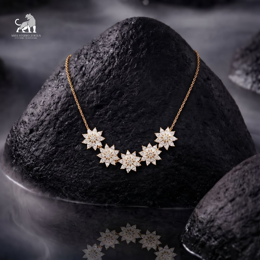 Celestine Five-Bloom Diamond Necklace - lab-grown diamond necklace, styled product photo