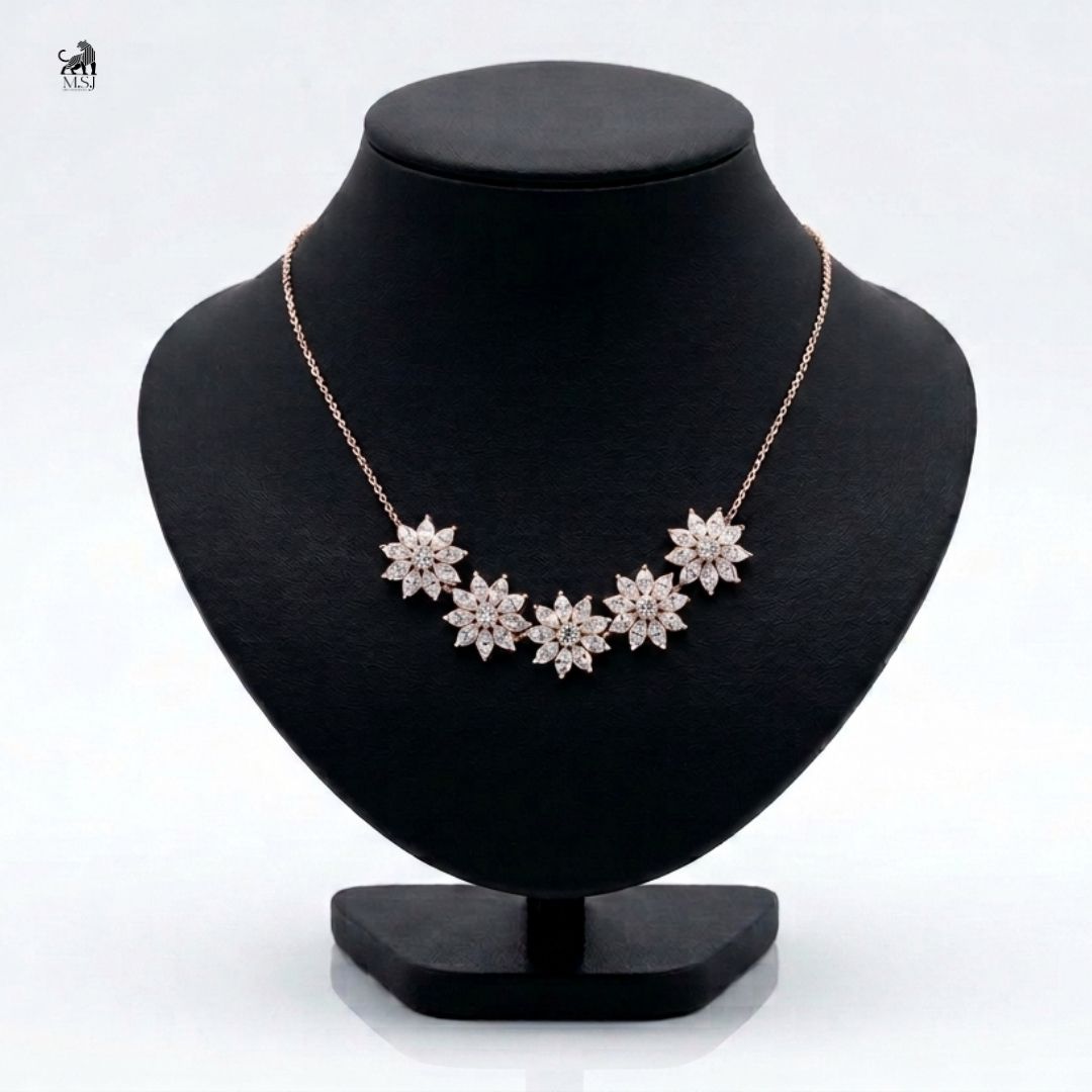 Celestine Five-Bloom Diamond Necklace in rose gold