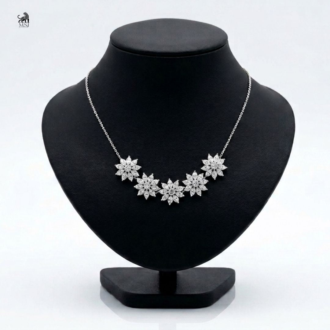 Celestine Five-Bloom Diamond Necklace in white gold