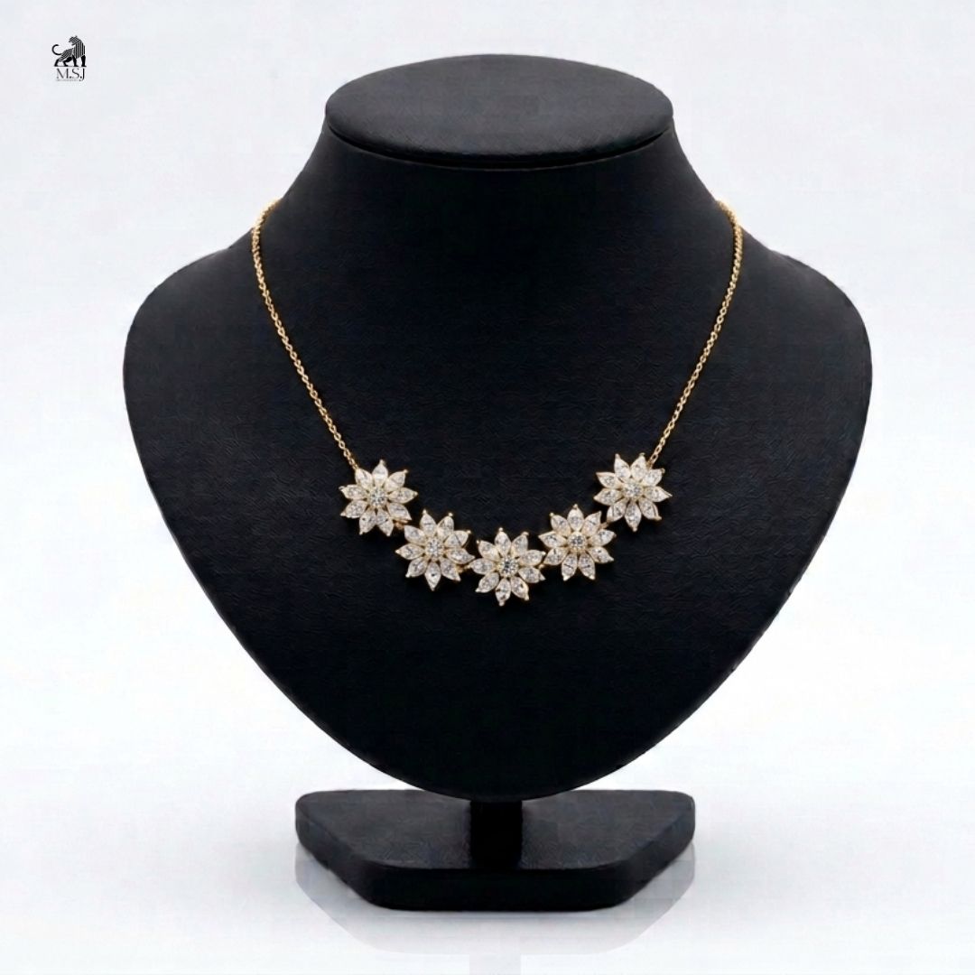 Celestine Five-Bloom Diamond Necklace in yellow gold