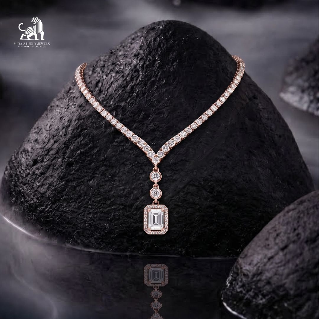 Élan Emerald Drop Diamond Necklace - lab-grown diamond necklace, styled product photo