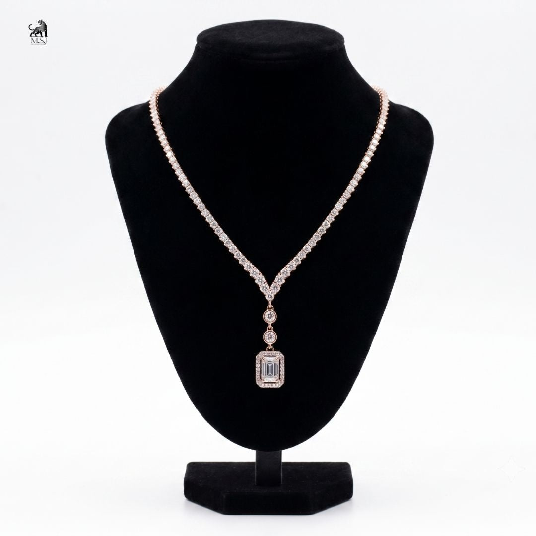 Élan Emerald Drop Diamond Necklace in rose gold