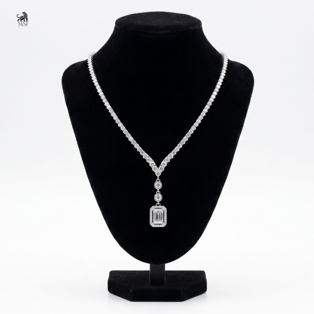 Élan Emerald Drop Diamond Necklace in white gold