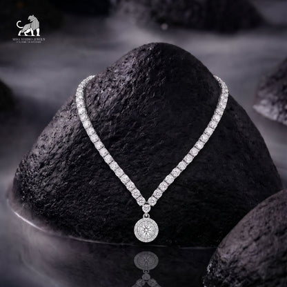 Solenne Diamond Halo Drop Necklace in white gold