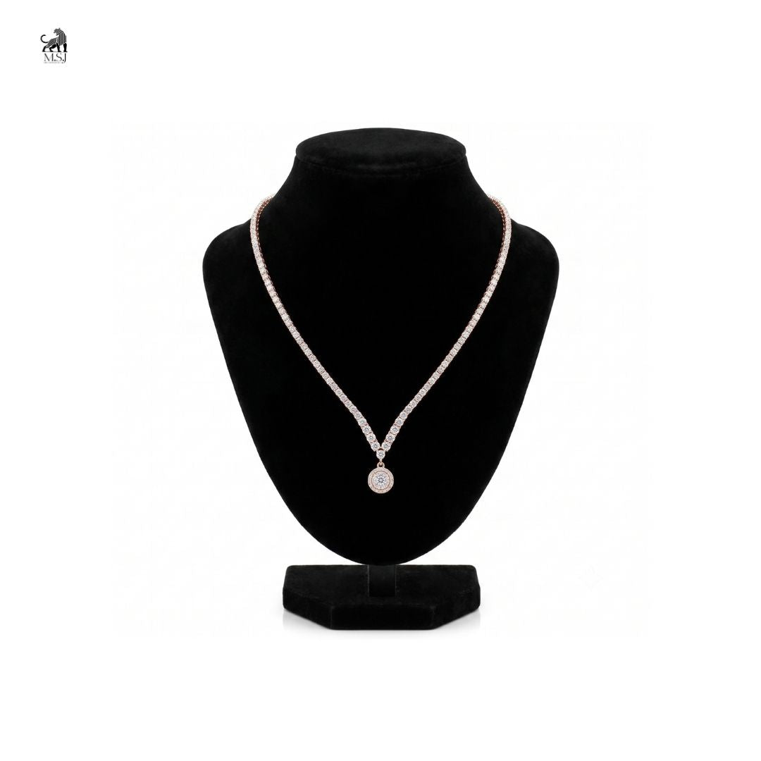 Solenne Diamond Halo Drop Necklace in rose gold