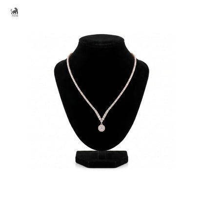 Solenne Diamond Halo Drop Necklace in rose gold