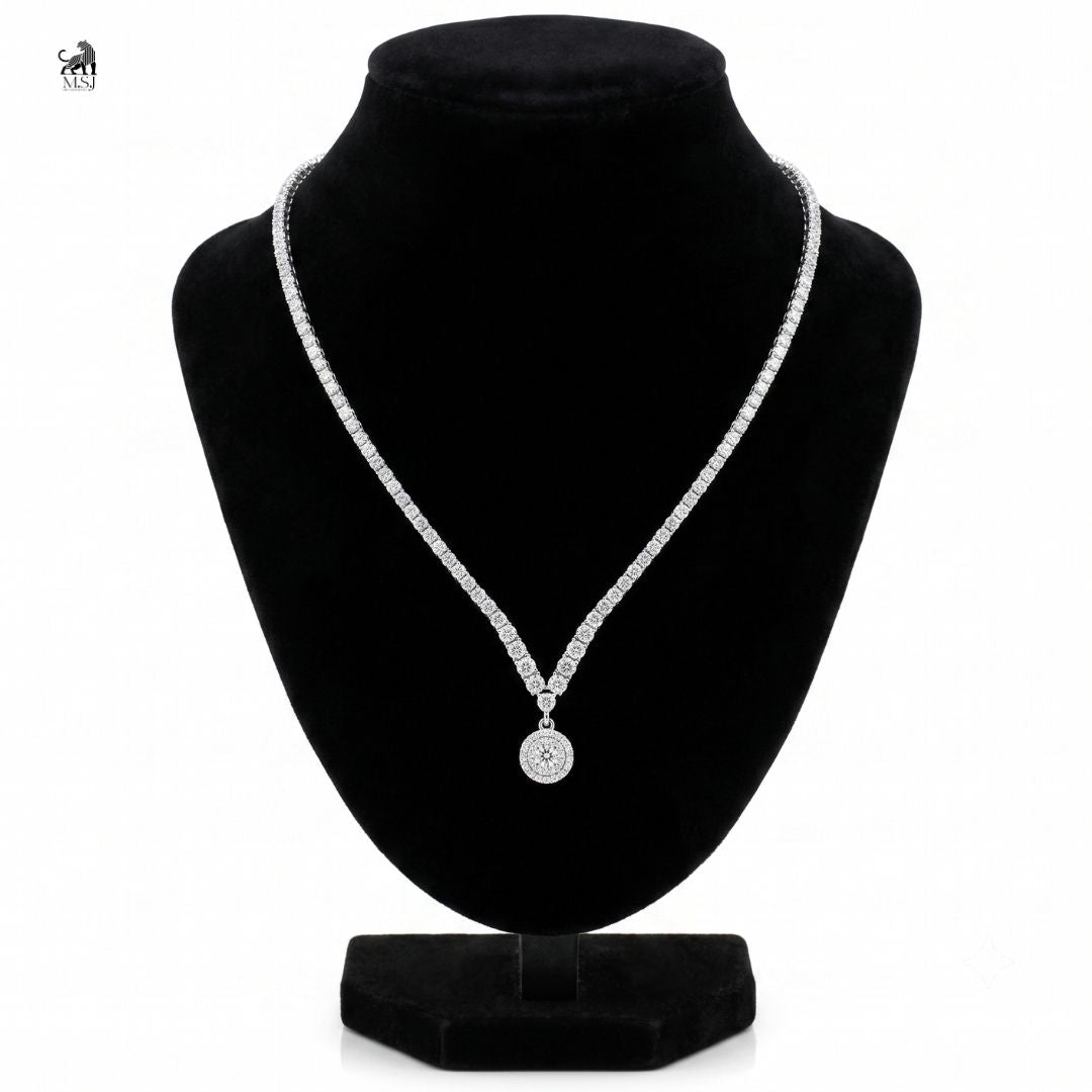 Solenne Diamond Halo Drop Necklace in yellow gold