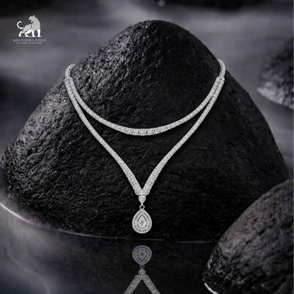 Lumière Double-Line Pear Drop Necklace - lab-grown diamond necklace, styled product photo