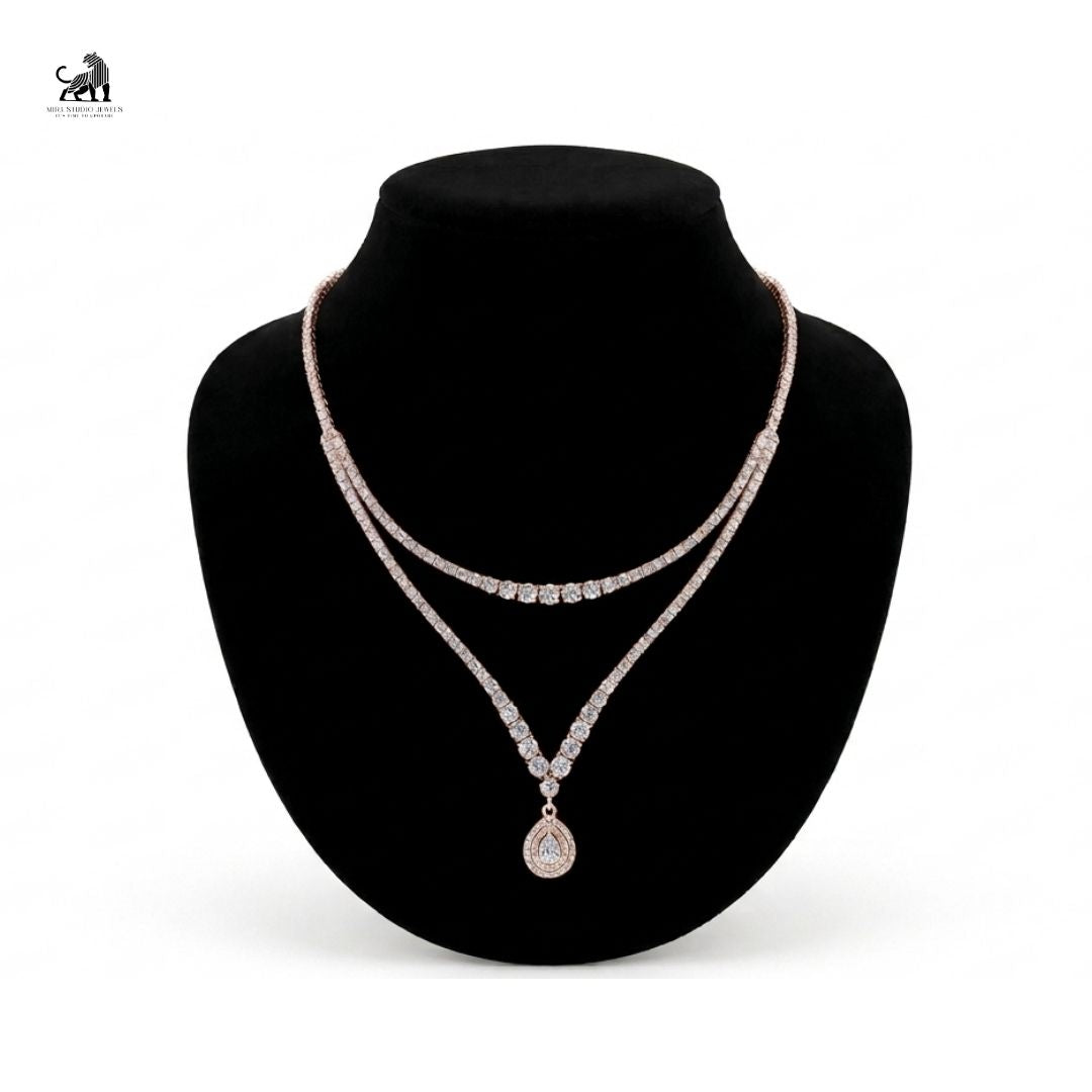 Lumière Double-Line Pear Drop Necklace in rose gold