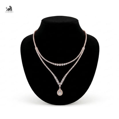 Lumière Double-Line Pear Drop Necklace in rose gold