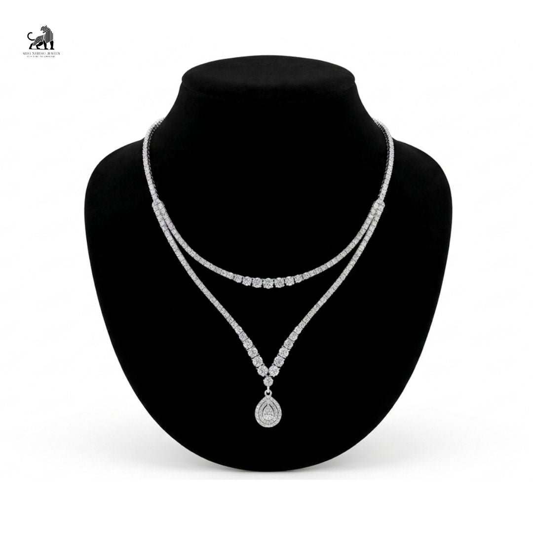 Lumière Double-Line Pear Drop Necklace in white gold