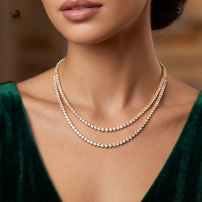 Aurelia Double Row Diamond Necklace worn around the neck