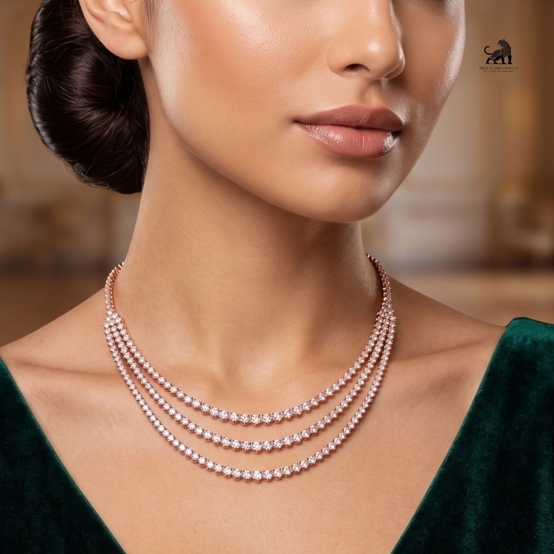 Étoile Three-Tier Diamond Necklace worn around the neck