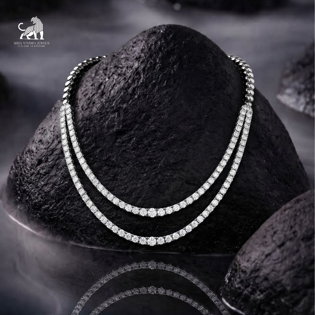 Aurelia Double Strand Diamond Necklace - lab-grown diamond necklace, styled product photo