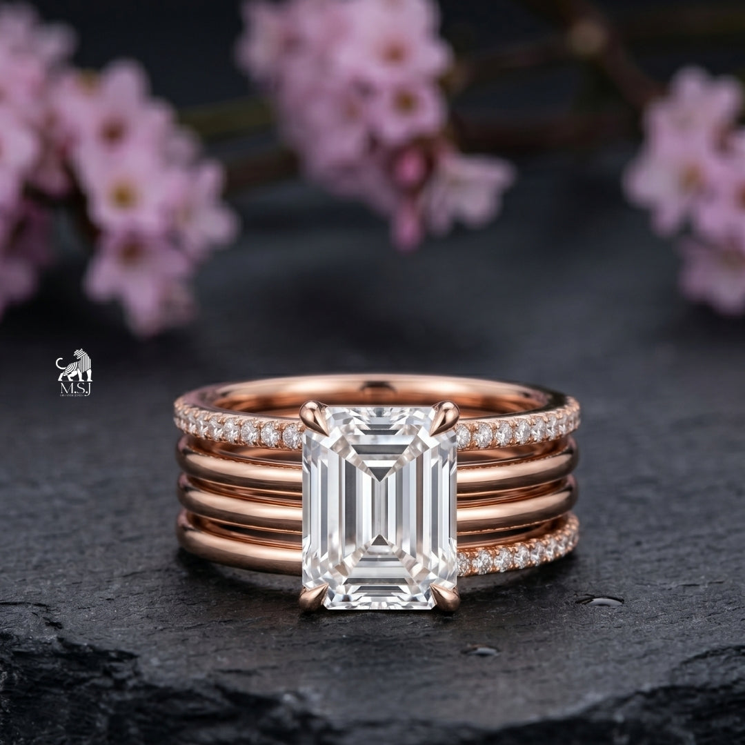 Aurelia Radiance Emerald-Cut Diamond Ring Set