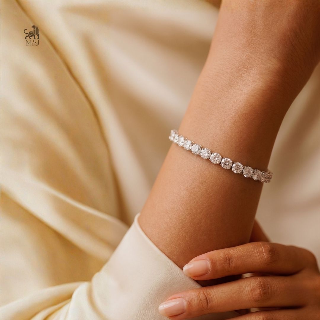 Eterna Classic Round Diamond Tennis Bracelet worn on a wrist