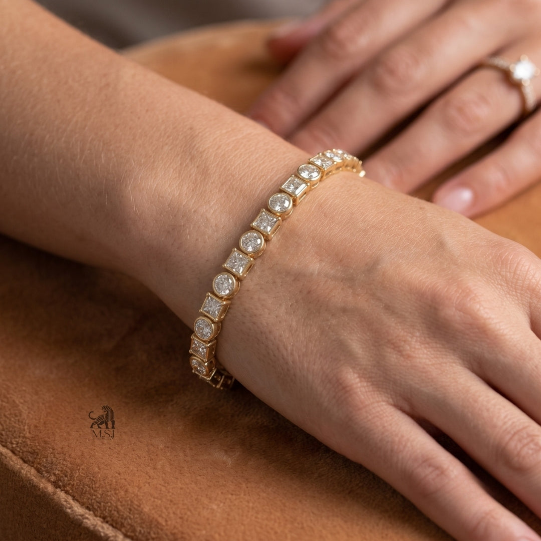 Geometric Harmony Diamond Bracelet worn on a wrist