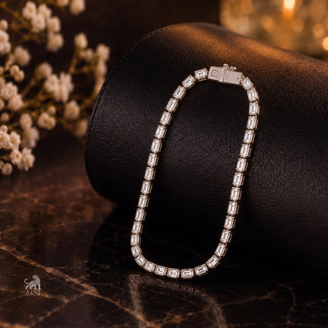 Architectural Emerald-Cut Diamond Bracelet - lab-grown diamond bracelet, styled product photo