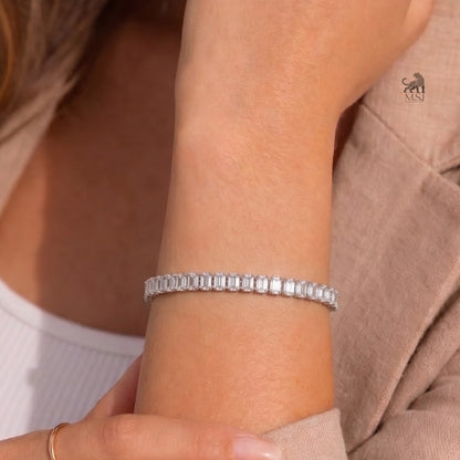 Architectural Emerald-Cut Diamond Bracelet worn on a wrist