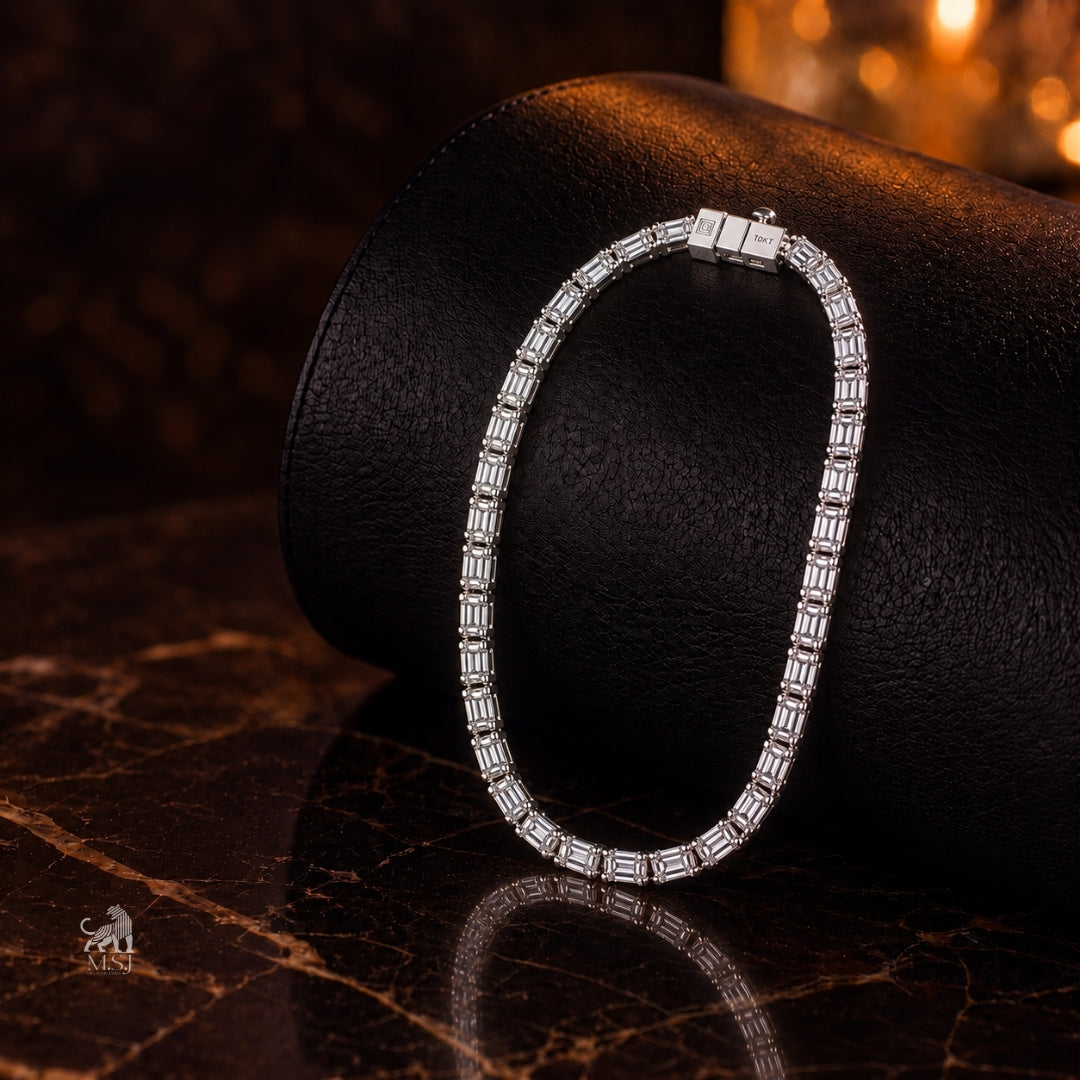 Linear Emerald Diamond Tennis Bracelet - lab-grown diamond bracelet, styled product photo