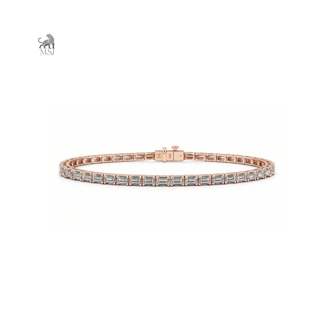 Linear Emerald Diamond Tennis Bracelet in rose gold