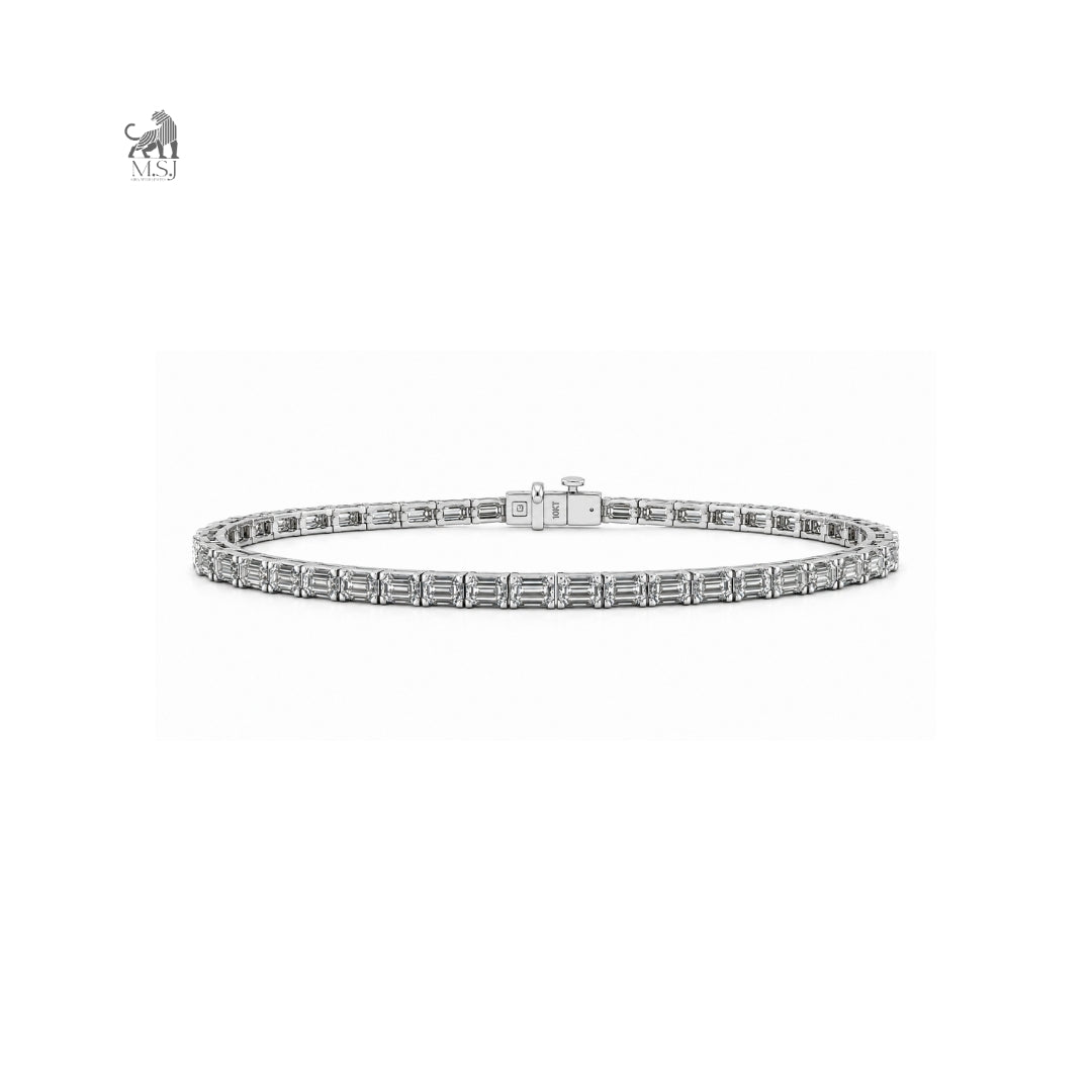 Linear Emerald Diamond Tennis Bracelet in white gold