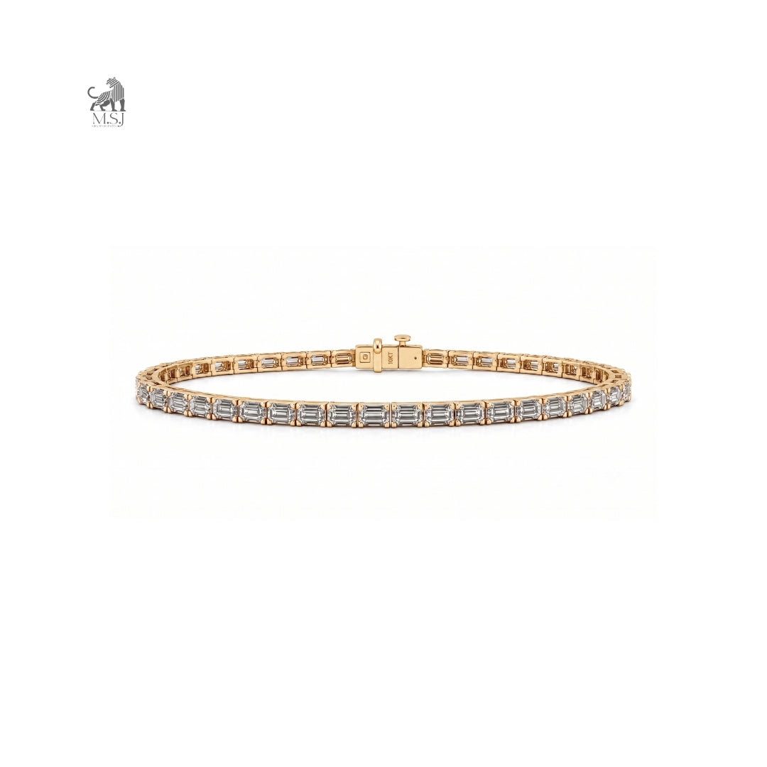 Linear Emerald Diamond Tennis Bracelet in yellow gold