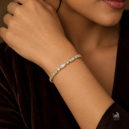 Celestine Baguette & Round Diamond Tennis Bracelet worn on a wrist