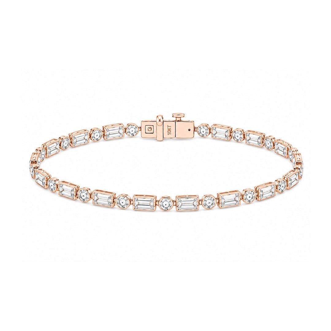 Celestine Baguette & Round Diamond Tennis Bracelet in rose gold