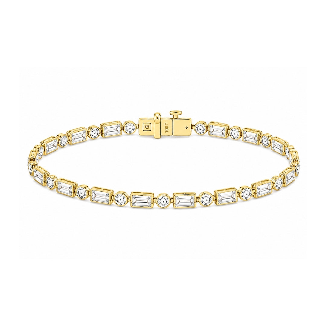 Celestine Baguette & Round Diamond Tennis Bracelet in yellow gold