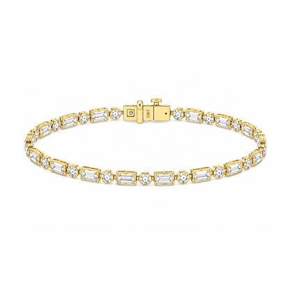 Celestine Baguette & Round Diamond Tennis Bracelet in yellow gold