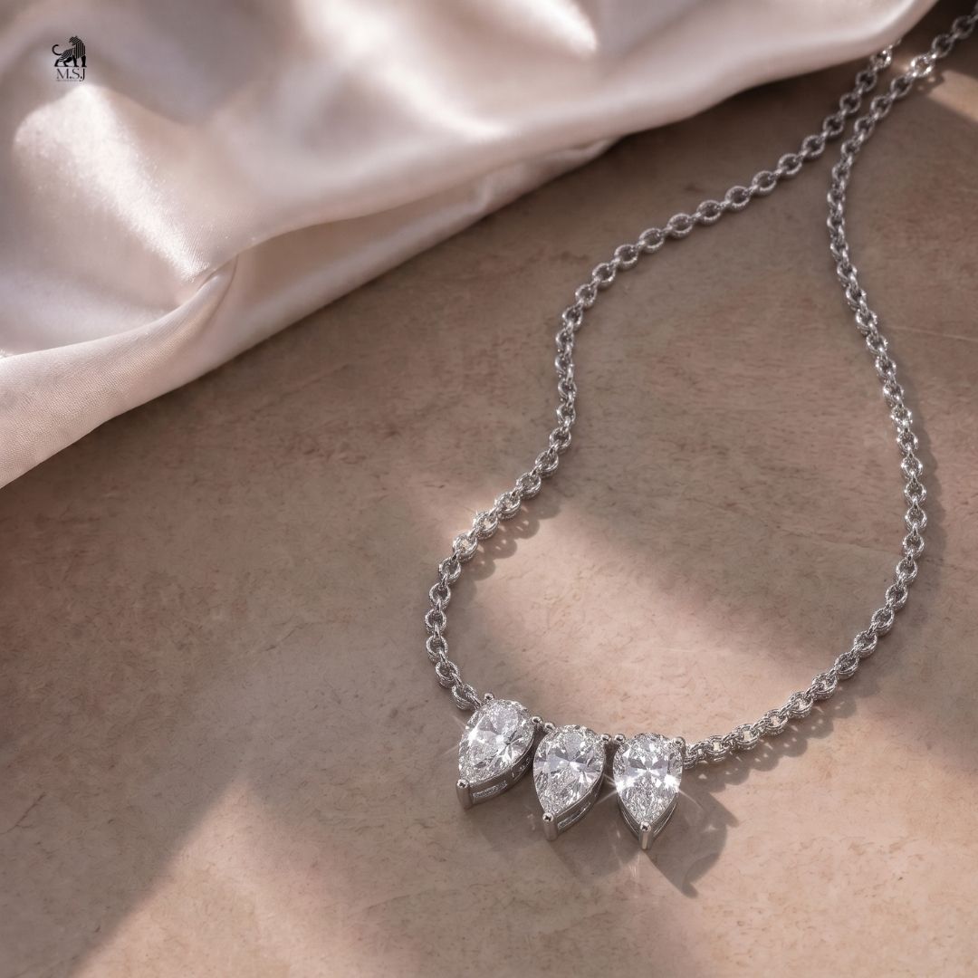 Trivelle Pear Drop Diamond Necklace - lab-grown diamond necklace, styled product photo