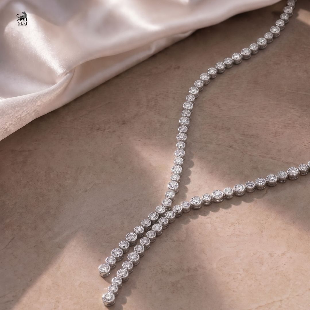 Élan Y-Drop Diamond Necklace - lab-grown diamond necklace, styled product photo