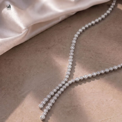 Élan Y-Drop Diamond Necklace - lab-grown diamond necklace, styled product photo