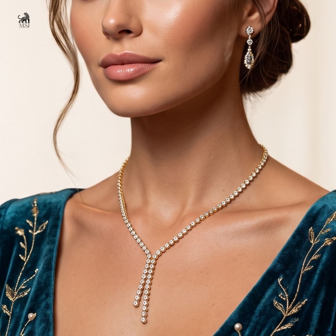 Élan Y-Drop Diamond Necklace worn around the neck