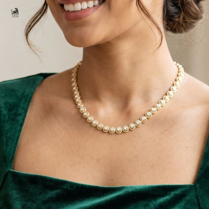 Aurelia Halo-Link Diamond Necklace worn around the neck
