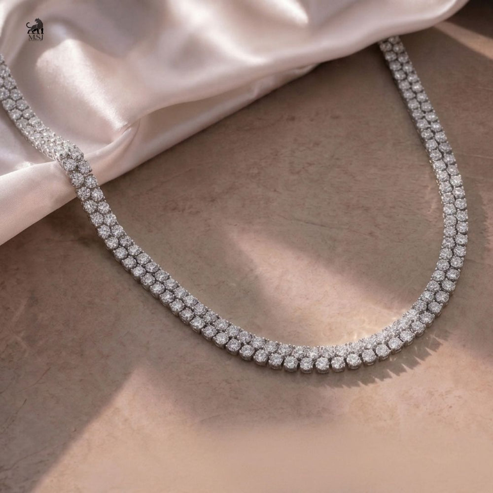 Lumière Double-Row Diamond Tennis Necklace - lab-grown diamond necklace, styled product photo