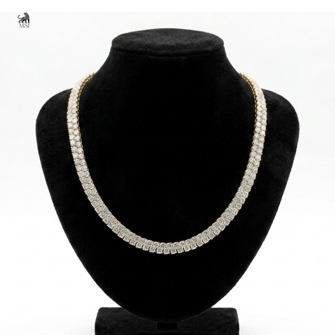 Lumière Double-Row Diamond Tennis Necklace in yellow gold