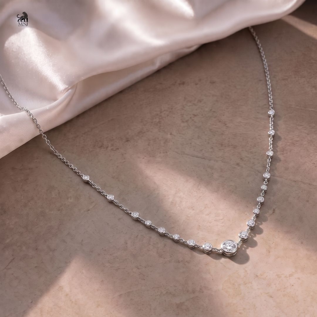 Seraphina Diamond Station Necklace - lab-grown diamond necklace, styled product photo