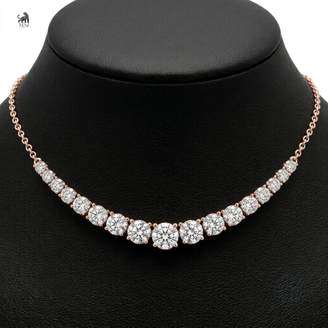 Radiant Graduated Diamond Necklace in rose gold
