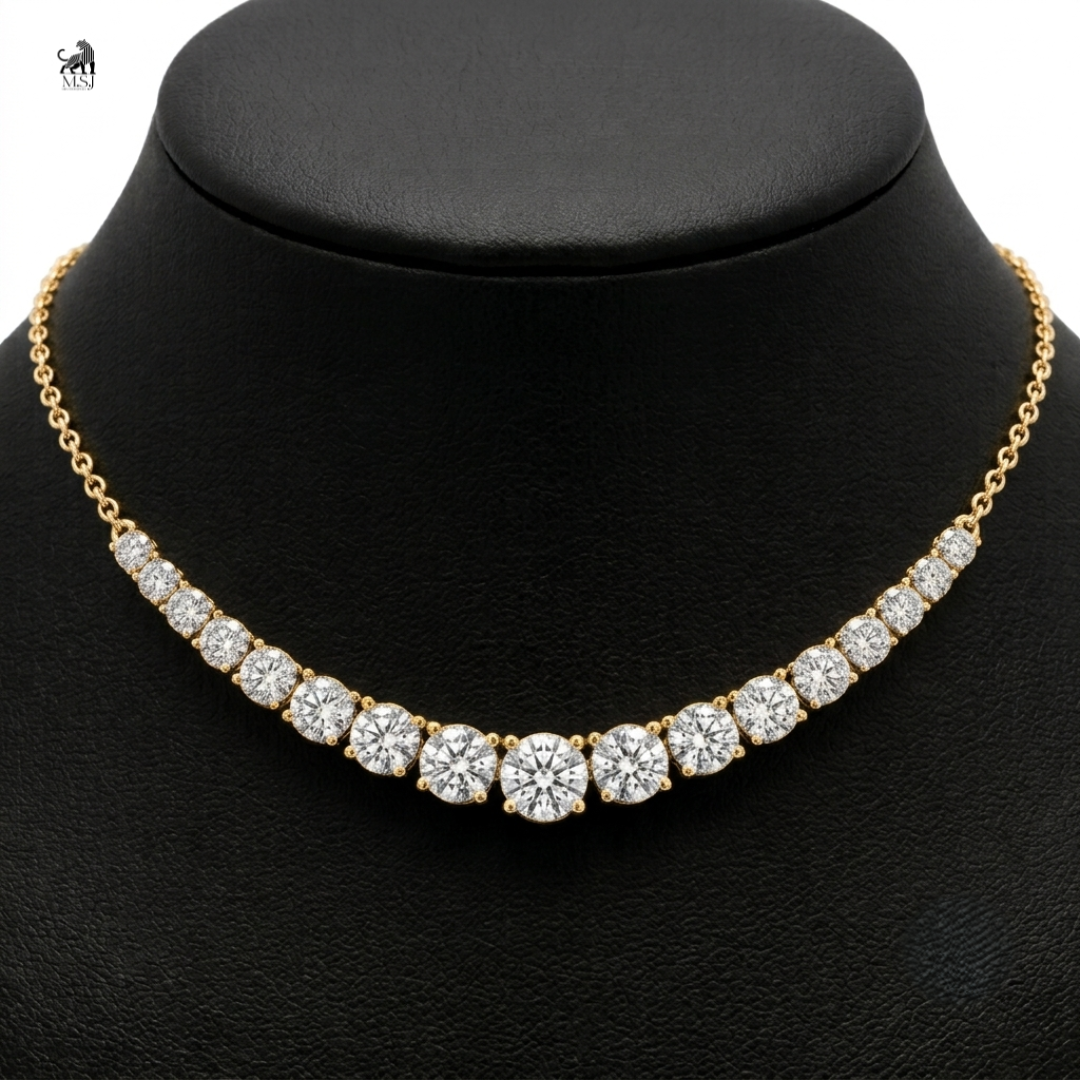 Radiant Graduated Diamond Necklace in yellow gold