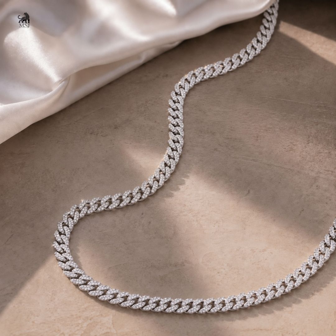 Luxe Interwoven Cuban Link Necklace - lab-grown diamond necklace, styled product photo