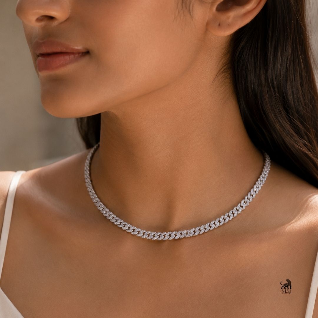 Luxe Interwoven Cuban Link Necklace worn around the neck
