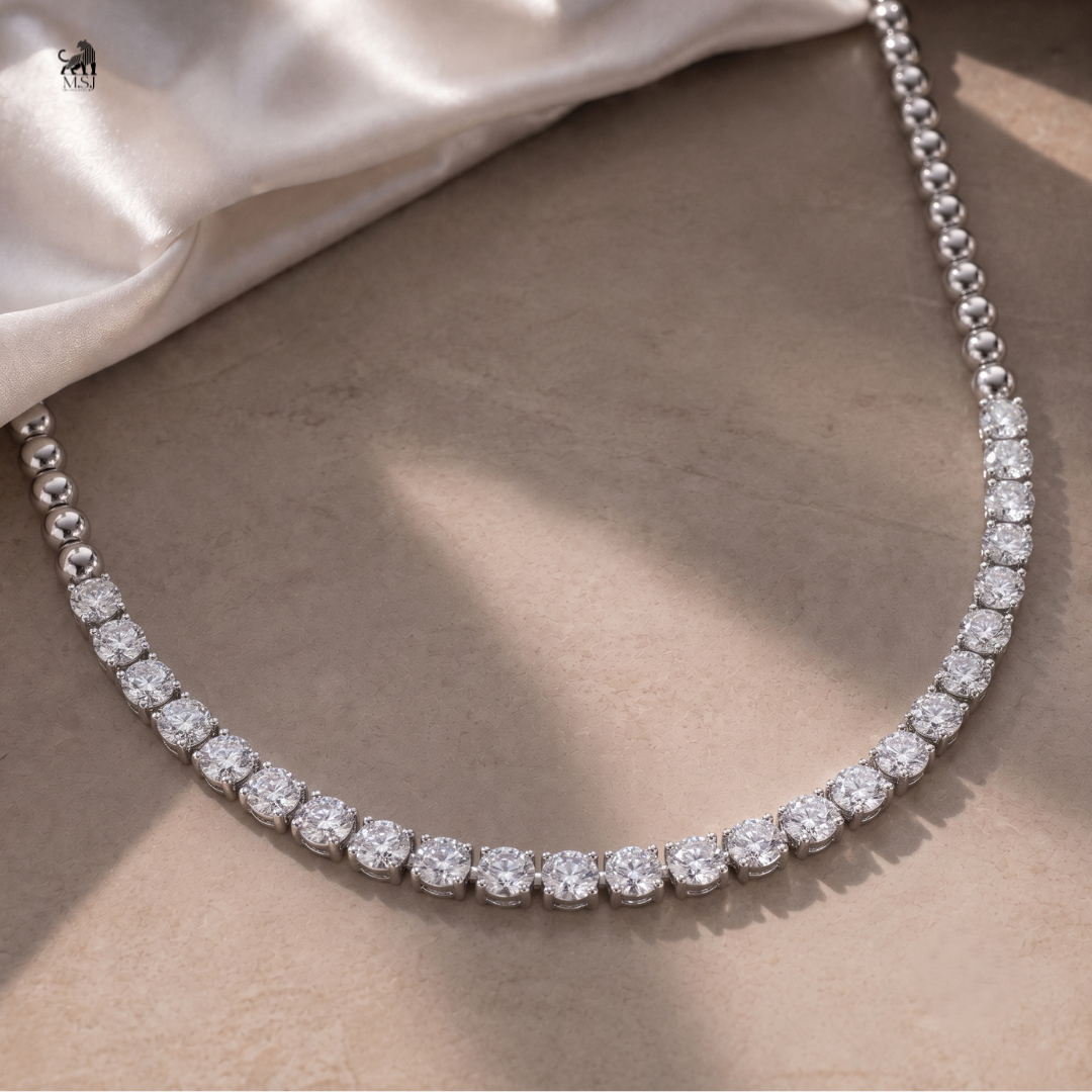 Pearl Link Diamond Necklace - lab-grown diamond necklace, styled product photo