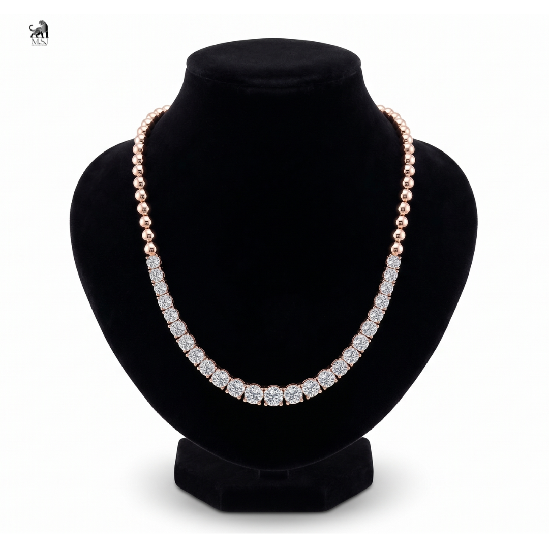 Pearl Link Diamond Necklace in rose gold