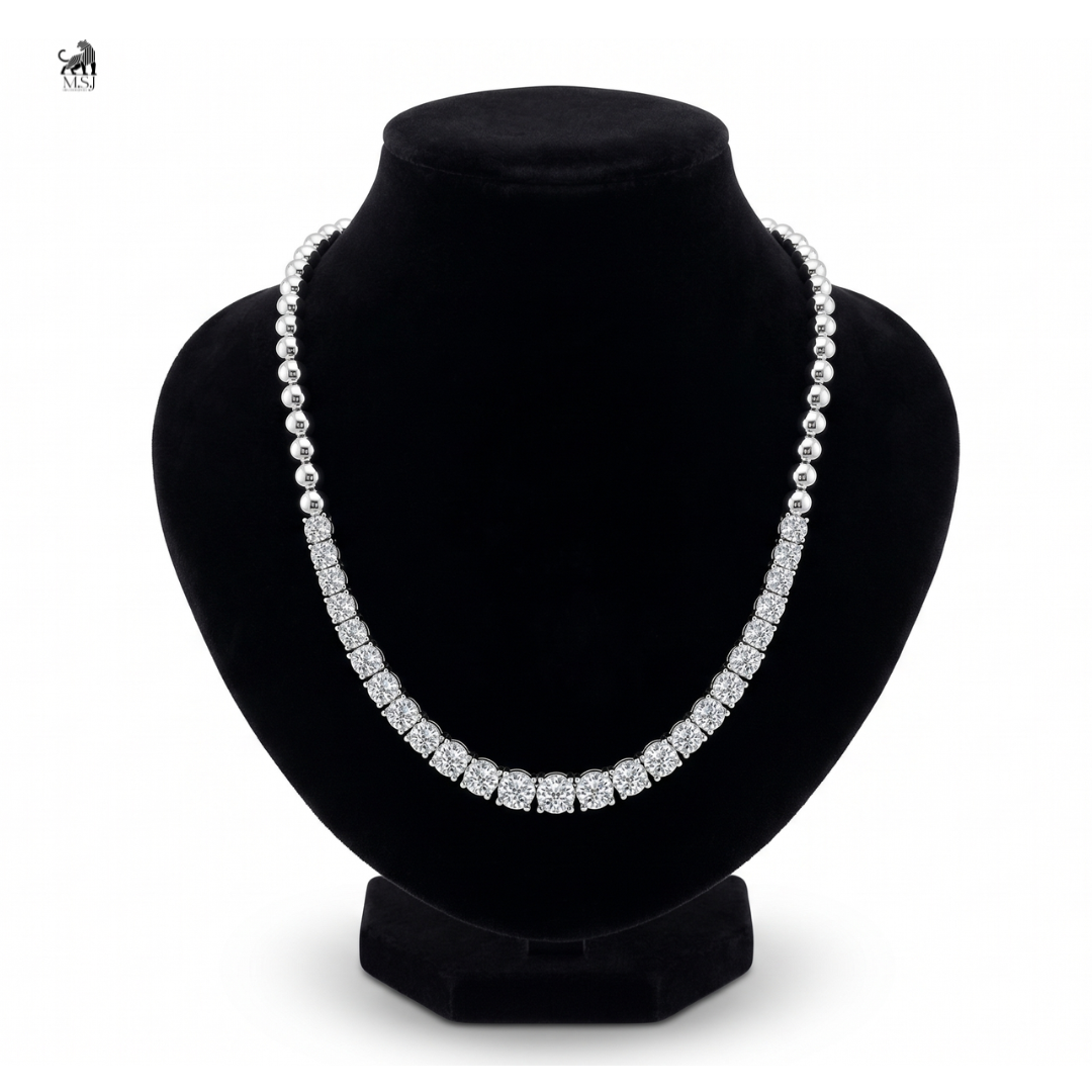 Pearl Link Diamond Necklace in white gold