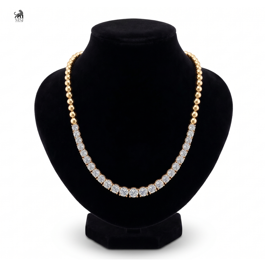 Pearl Link Diamond Necklace in yellow gold