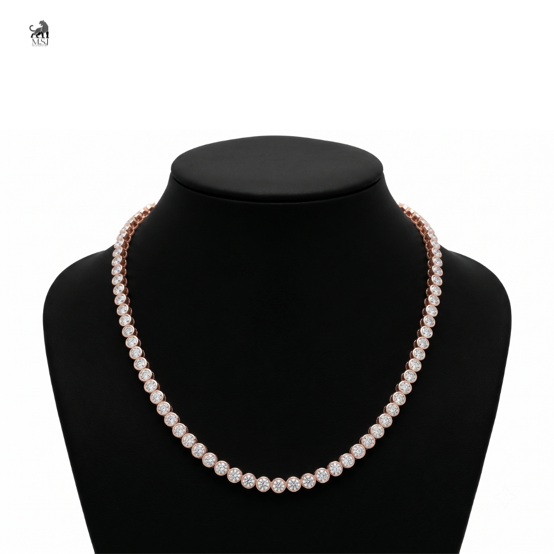 Celeste Round Diamond Tennis Necklace in rose gold