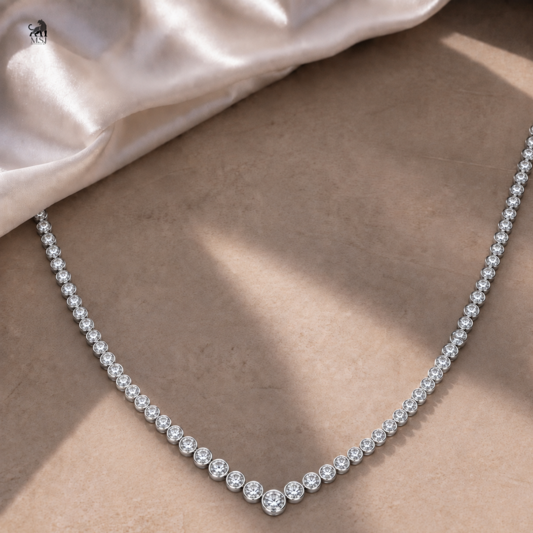Aurelia Graduated Round Diamond Necklace - lab-grown diamond necklace, styled product photo